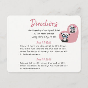 Carte D'accompagnement Détails de mariage rose Oursons pandas à coeur