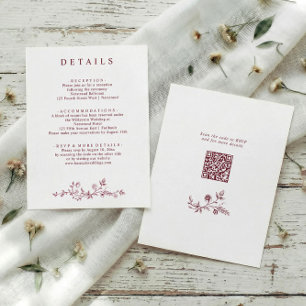 Carte D'accompagnement Détails de mariage rouge bordeaux floral vintage f