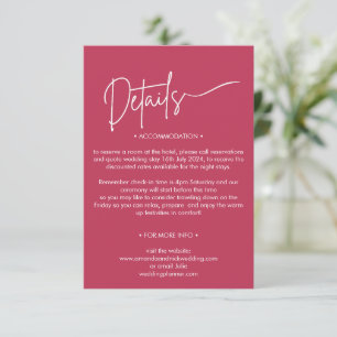 Carte D'accompagnement Détails de mariage rouge magenta minimaliste moder