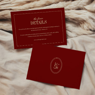 Carte D'accompagnement Détails de mariage rouge vin Monogramme Classique
