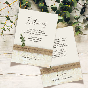 Carte D'accompagnement Détails de mariage rustique boho toile de jute boi