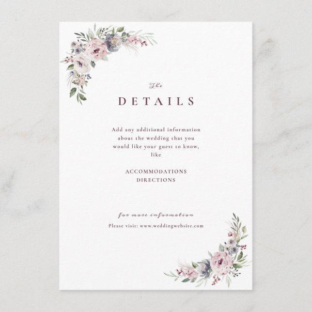 Carte D'accompagnement Détails de mariage rustique floral bohème rose pou (Devant)
