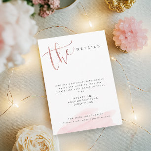 Carte D'accompagnement Détails de mariage simple moderne Rose Gold Blush