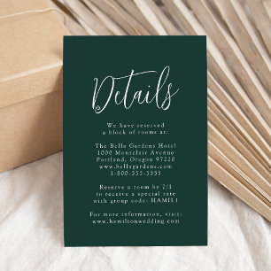 Carte D'accompagnement Détails de mariage Simple Script Forest Green