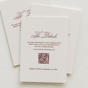 Carte D'accompagnement Détails de mariage simples ivoire et burgundy Qr C