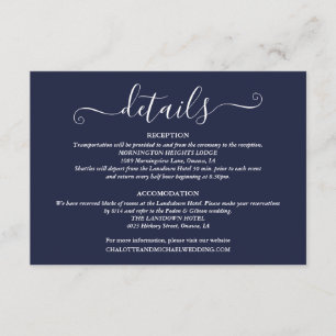 Carte D'accompagnement Détails de mariage Spring Lights Script Bleu marin