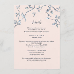 Carte D'accompagnement Détails de mariage Toile de Jouy française bleu et