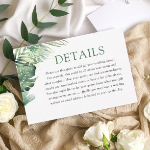Carte D'accompagnement Détails de mariage tropical vert moderne