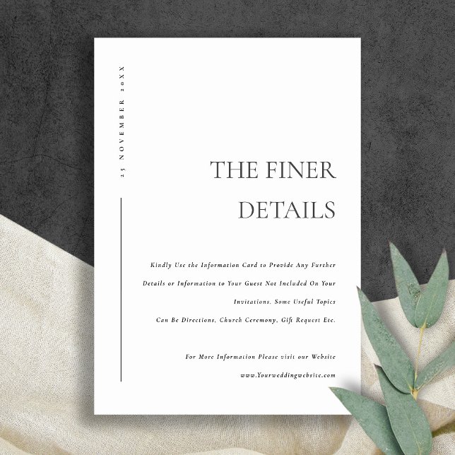 CARTE D'ACCOMPAGNEMENT DÉTAILS DE MARIAGE TYPOGRAPHIE NOIR ET BLANC MINIM (Créateur téléchargé)