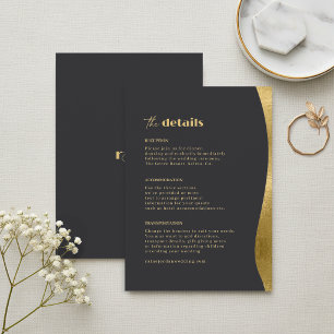Carte D'accompagnement Détails de mariage Vagues Sculpturales Noir Or ID1
