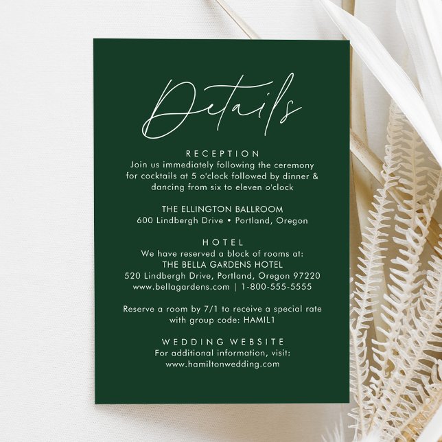 Carte D'accompagnement Détails de mariage vert de script moderne (Créateur téléchargé)