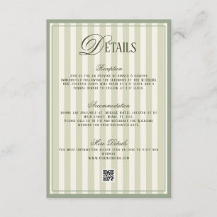 Carte D'accompagnement Détails de mariage vert ivoire Old Money 