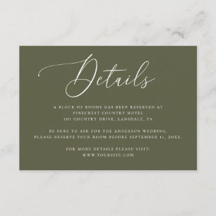 Carte D'accompagnement Détails de mariage vert olive assourdi Minimalis