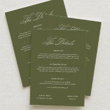 Détails de mariage vert olive moderne