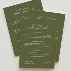 Carte D'accompagnement Détails de mariage vert olive moderne