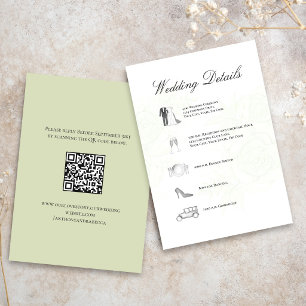 Carte D'accompagnement Détails de mariage Vert Sauge Code QR Calendrier