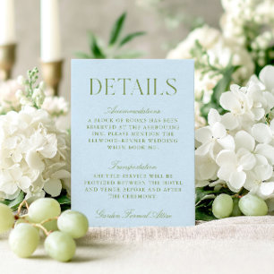 Carte D'accompagnement Détails de mariage vert sauge et bleu