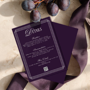 Carte D'accompagnement Détails de mariage violet foncé d'argent ancien