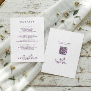 Carte D'accompagnement Détails de mariage violet foncé floral français vi