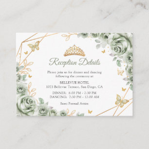 Carte D'accompagnement Détails de Quinceanera Floral Vert Sauge Doré