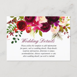 Carte D'accompagnement Détails de réception de mariage floral bordeaux