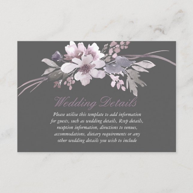 Carte D'accompagnement Détails de réception de mariage floral élégant d'h (Devant)
