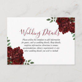 Carte D'accompagnement Détails de réception de mariage romantique Rose Bo