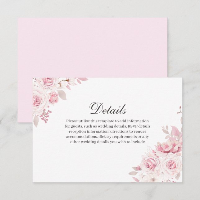 Carte D'accompagnement Détails de réception de mariage rose pâle doux (Devant / Derrière)