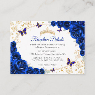 Carte D'accompagnement Détails de réception de Quinceanera bleu royal or