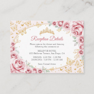 Carte D'accompagnement Détails de réception de Quinceanera en or rose