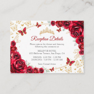 Carte D'accompagnement Détails de réception de Quinceanera en or rouge