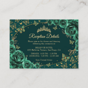 Carte D'accompagnement Détails de réception de Quinceanera en or vert éme