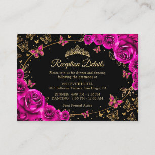 Carte D'accompagnement Détails de réception de Quinceanera en rose fuchsi