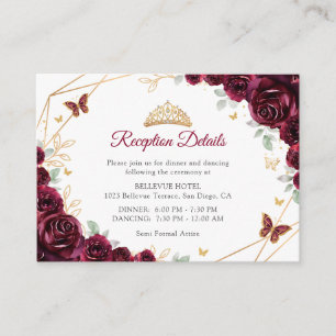 Carte D'accompagnement Détails de réception de Quinceanera florale or Bou