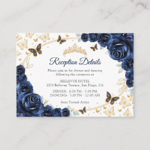 Carte D'accompagnement Détails de réception de Quinceanera Or Navy