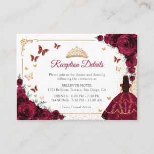 Carte D'accompagnement Détails de réception de Quinceanera Roses Bourgogn