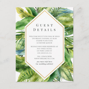 Carte D'accompagnement Détails des invités pour un mariage tropical sur l