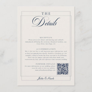 Carte D'accompagnement Détails du code QR de calligraphie ivoire marine c