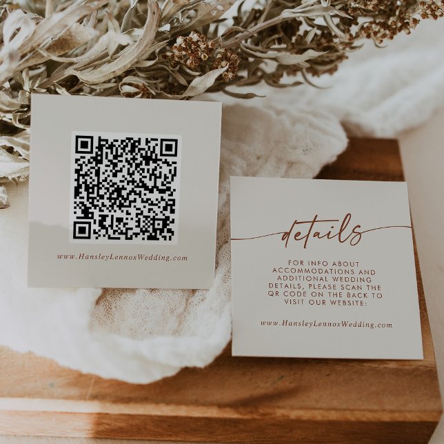 Carte D'accompagnement Détails du code QR de mariage crème bohème chic bo (Créateur téléchargé)