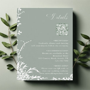 Carte D'accompagnement Détails du code QR de mariage de jardin floral Ver