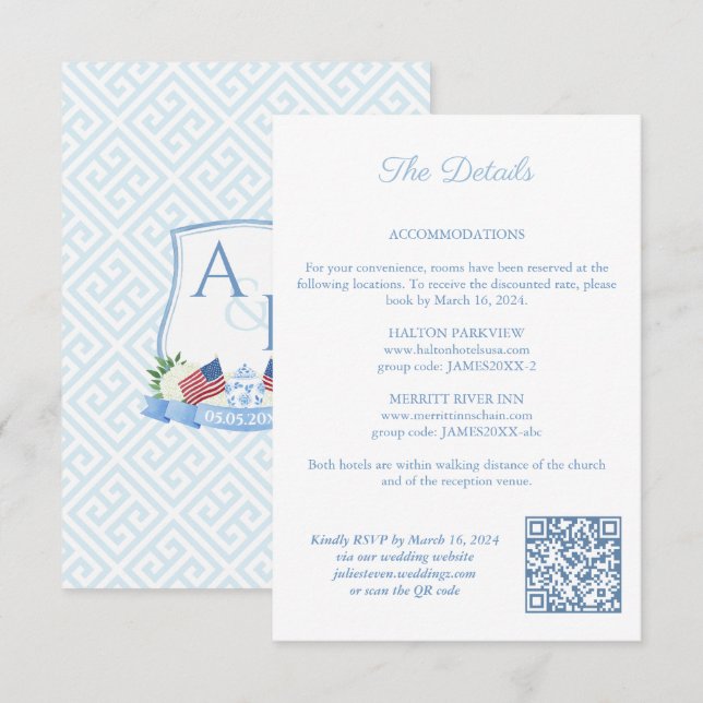 Carte D'accompagnement Détails du code QR du blason de mariage Rouge Blan (Devant / Derrière)