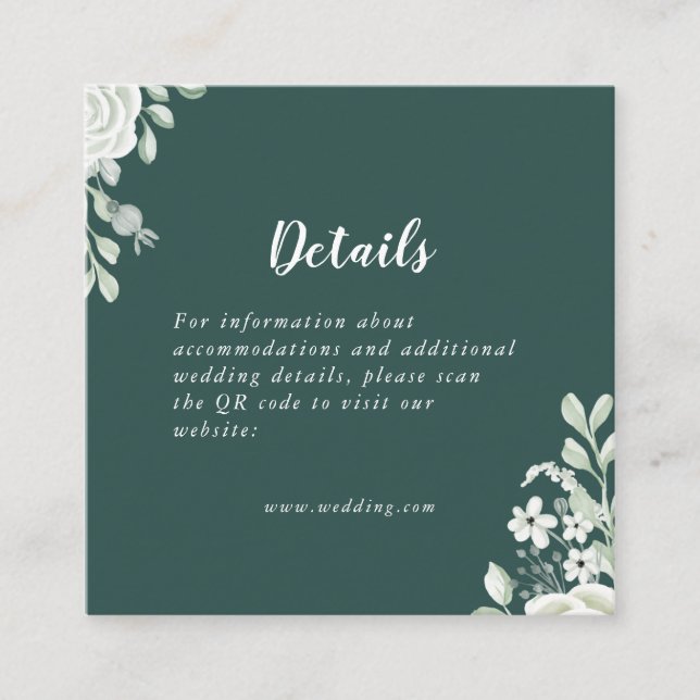 Carte D'accompagnement Détails du code QR floral feuille verte (Devant)