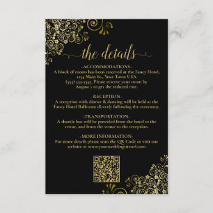 Carte D'accompagnement Détails du code QR Mariage Black & Gold élégant