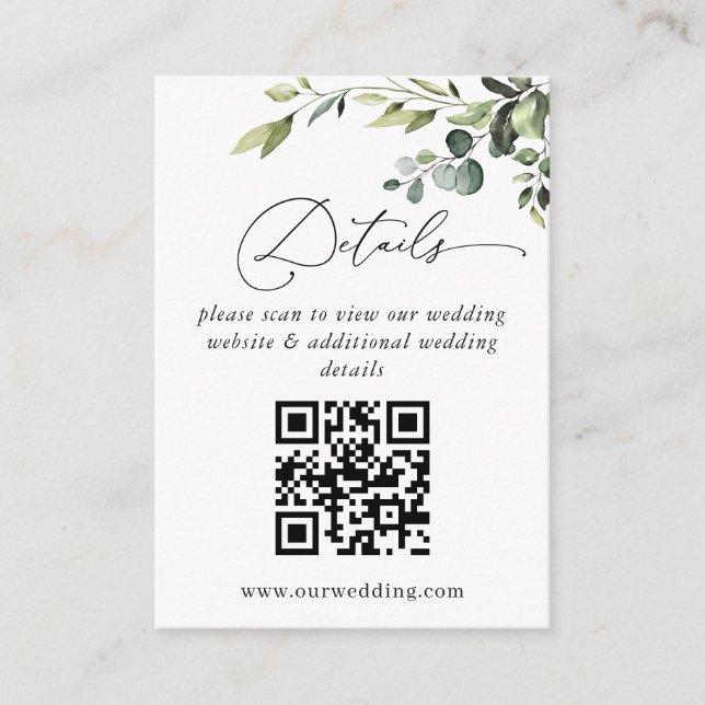 Carte D'accompagnement Détails du code QR Mariage simple Eucalyptus (Devant)