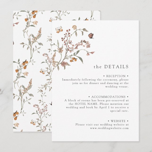 Carte D'accompagnement Détails du Fleur sauvage Boho (Devant / Derrière)