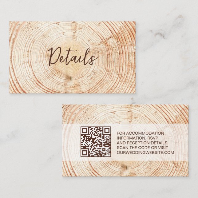 Carte D'accompagnement Détails du grain de bois Code QR Personnalisé Mari (Devant / Derrière)