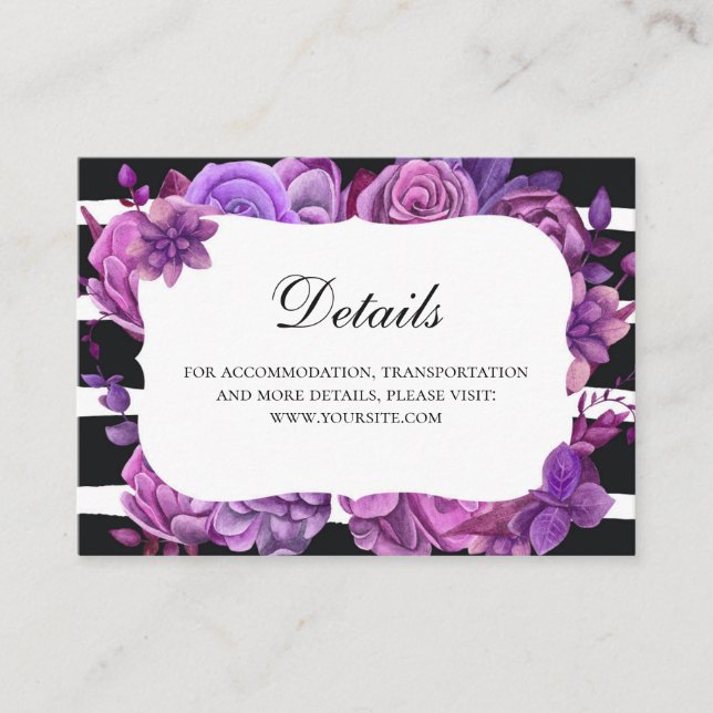 Carte D'accompagnement Détails du mariage aux fleurs violettes. Lilac flo (Devant)