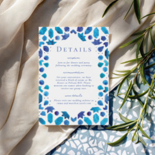 Carte D'accompagnement Détails du mariage avec des carreaux bleus méditer