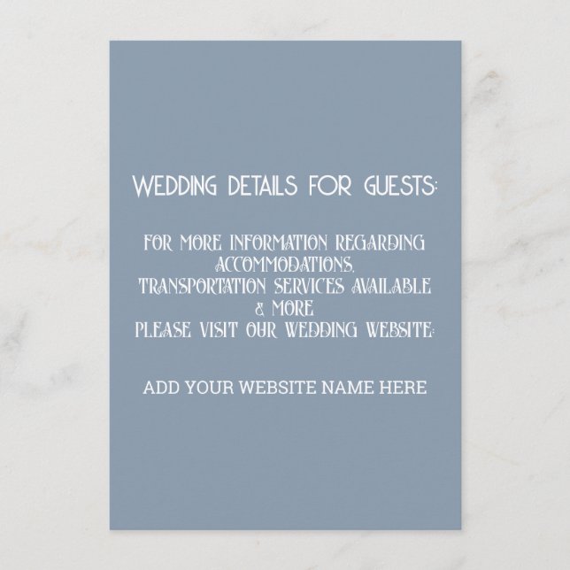 Carte D'accompagnement Détails du Mariage bleu Dusty pour les clients Coo (Devant)