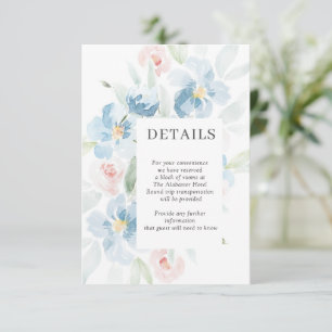 Carte D'accompagnement Détails du Mariage bleu et bleu aquarelle